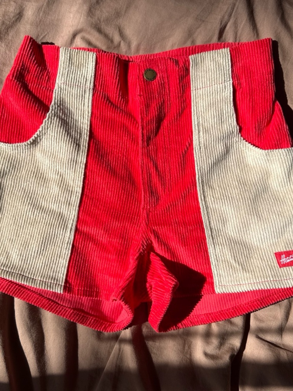 Hammies Red & Cream Corduroy Colorblock Shorts size 28